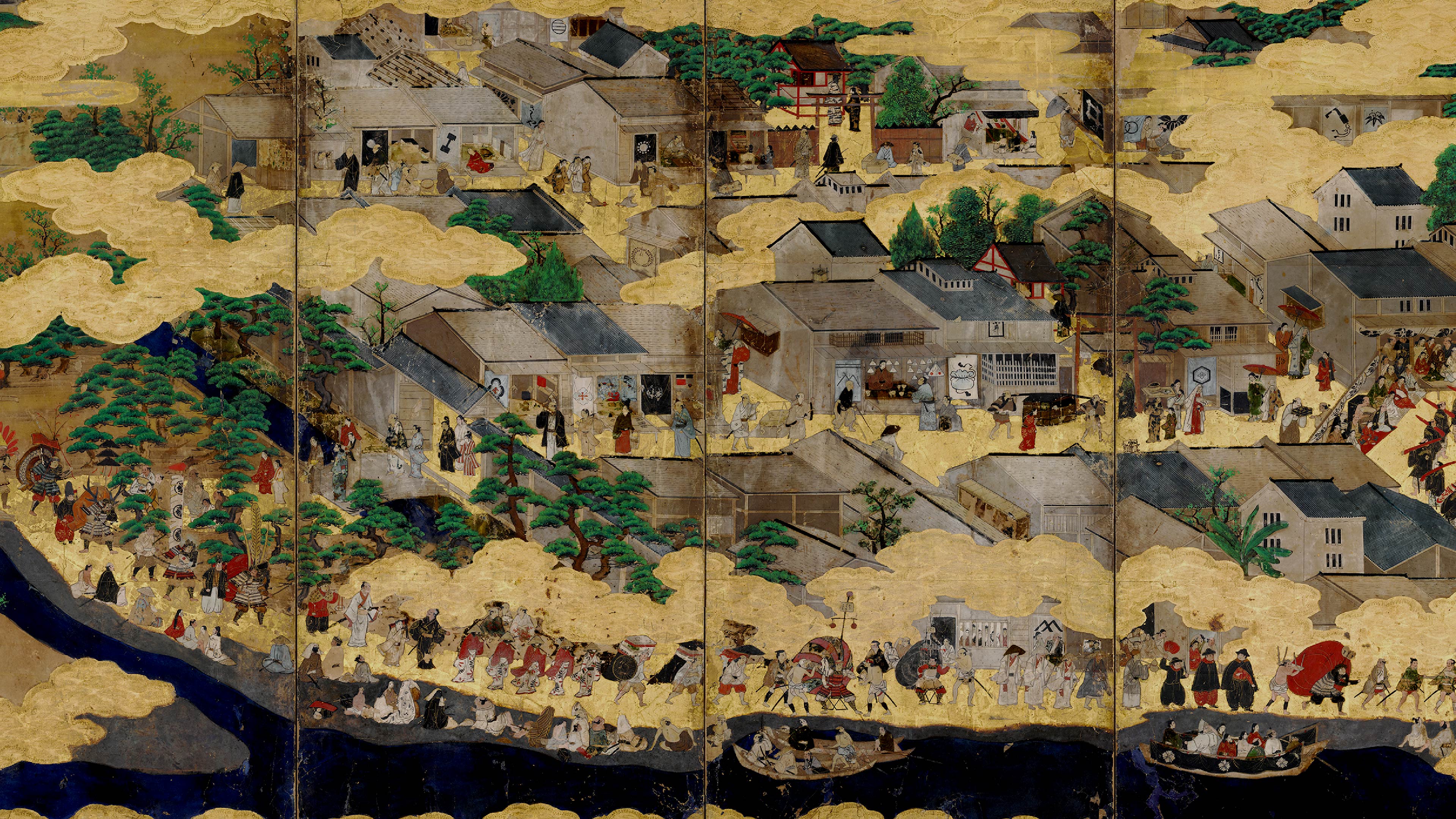 堺市指定有形文化財「住吉祭礼図屏風」（右隻）※堺市博物館保管